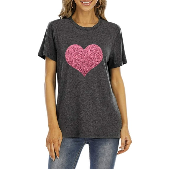 Aofany Womens Plus Size Shirts Clearance Women T-Shirt Glittery Heart Graphic Valentine’s Day Short Sleeve Tees Tops
