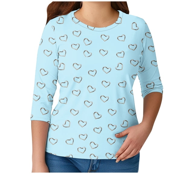 Aofany Womens Plus Size Tops 3/4 Sleeve Fall Women's Casual Print Tunic Top Crewneck Loose Comfy T-Shirts