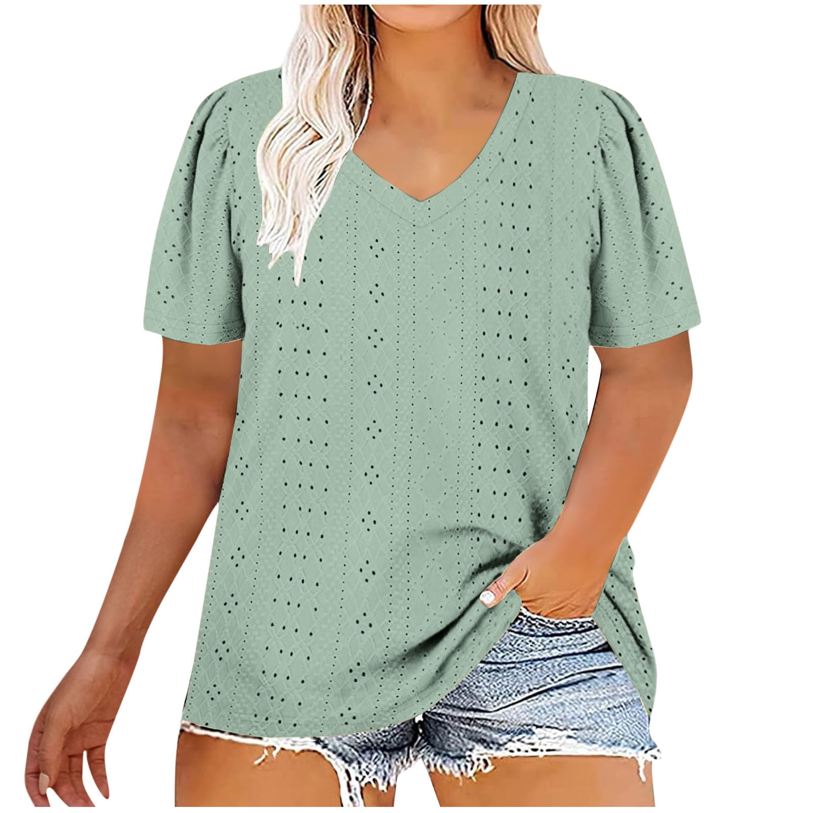 Aofany Womens Plus Size Tops Solid Color Women Shirts Short Sleeve ...