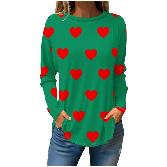Aofany Womens Plus Size Tops, Women Valentine's Day Print Long Sleeve T-shirt Novelty Graphic Tops