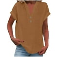 thumbnail image 1 of Aofany Womens Plus Size Tops Fashion Casual Solid Cotton Linen Shirts V Neck Buttons Short Sleeve Tunic Blouse Summer Tops for Women 2026, 1 of 5