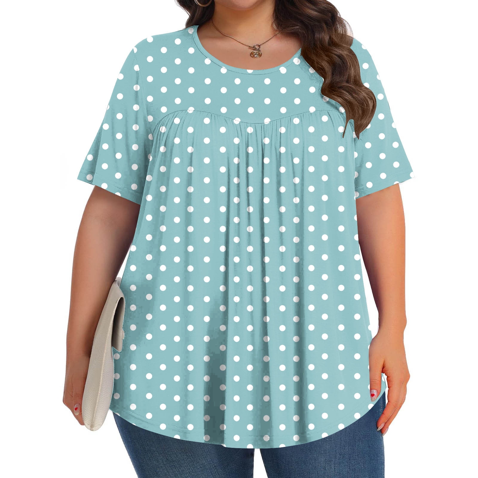 Aofany Womens Plus Size Tops Tunic Short Sleeve Crew Neck Shirts Casual ...