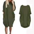 thumbnail image 1 of Aofany Womens Pocket Loose Dress Ladies Crew Neck Casual Long Sleeve Dress Plus Size Solid Ruched Dresses, 1 of 4