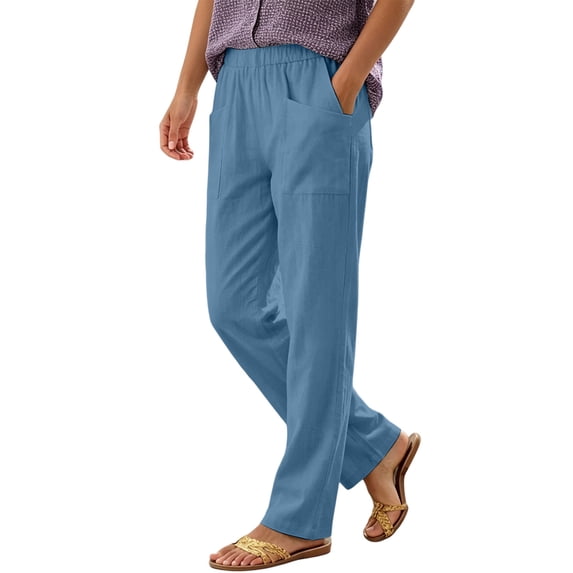 Aofany Womens Pull on Pants Elastic Waist Solid Color Slacks Casual Straight-Leg Trouser with Pockets