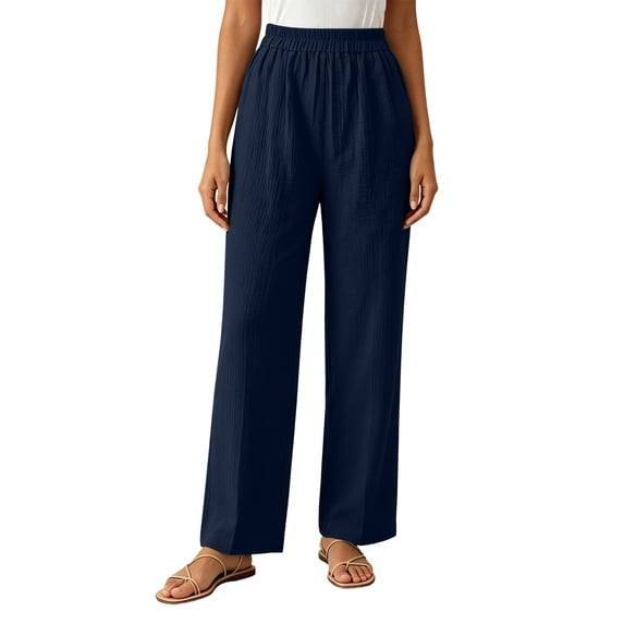 Aofany Womens Pull on Pants Elastic Waist Solid Color Slacks Casual Straight-Leg Trouser with Pockets