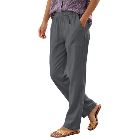Aofany Womens Pull on Pants Elastic Waist Solid Color Slacks Casual Straight-Leg Trouser with Pockets
