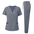 thumbnail image 1 of Aofany Womens Scrub Sets 2 Piece with Pockets Plus Size Solid Color Jogger Scrub Set Short Sleeve V Neck Nursing Uniform Top and Pant, 1 of 2