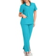 thumbnail image 1 of Aofany Womens Scrub Sets V Neckline Nursing Scrubs Top and Wide Leg Pants Professional Stretch Medical Uniform with Pockets, 1 of 2