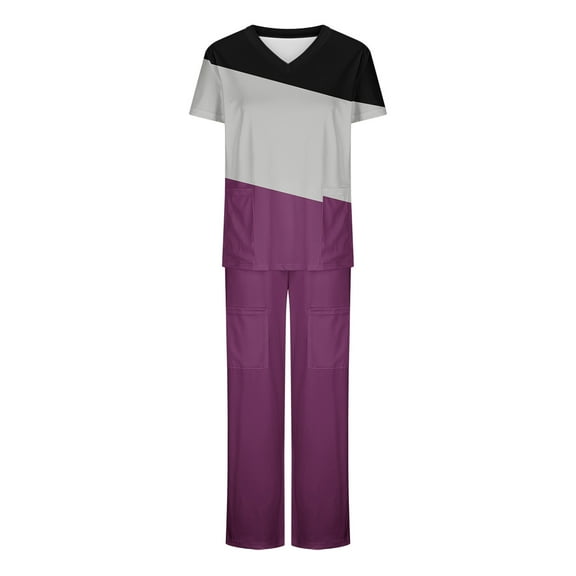 Aofany Womens Scrub Sets Womens 2 Piece Scrub Outfits Casual Short Sleeve Scrub Tops and Long Pants Sets Nurse's Uniform Lounge Set Working Sets with Pocket on Sale