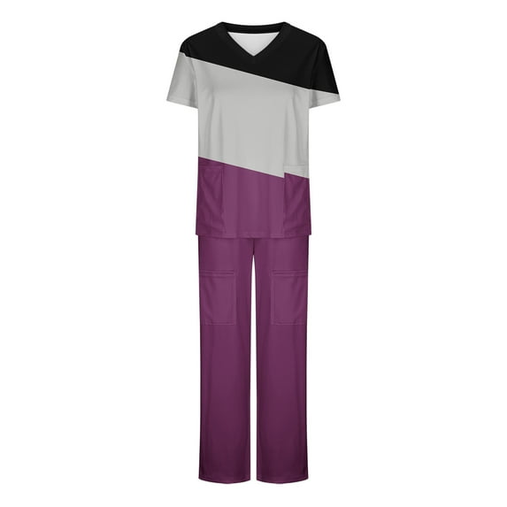 Aofany Womens Scrub Sets Womens 2 Piece Scrub Outfits Casual Short Sleeve Scrub Tops and Long Pants Sets Nurse's Uniform Lounge Set Working Sets with Pocket on Sale