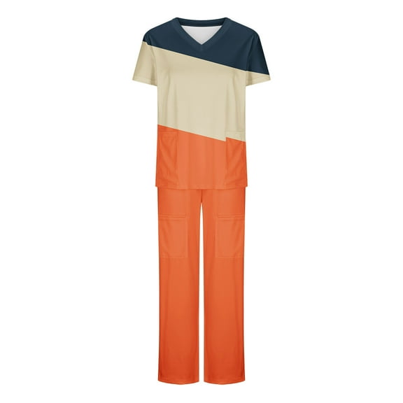 Aofany Womens Scrub Sets Womens 2 Piece Scrub Outfits Casual Short Sleeve Scrub Tops and Long Pants Sets Nurse's Uniform Lounge Set Working Sets with Pocket on Sale