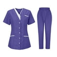 thumbnail image 1 of Aofany Womens Scrubs Set Nurse Uniform Work Suit Stretch Short Sleeve V Neck Tops & Elastic Waist Pants With Multi Pockets, 1 of 2
