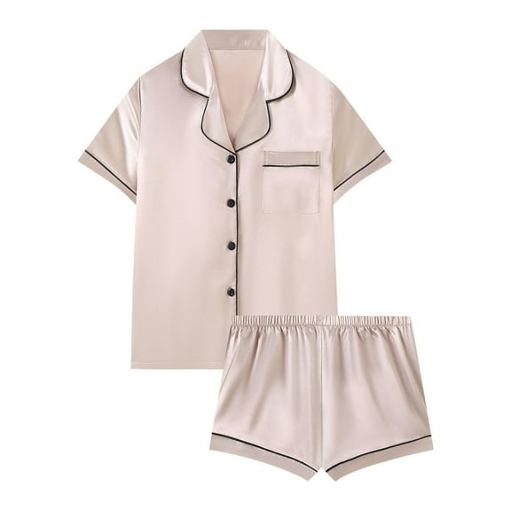 Aofany Womens Silky Satin Pajama Set Short Sleeve Shirt with Shorts 2 Piece Pjs Sets Soft Silk Sleepwear Nightwear Button-Down Loungewear