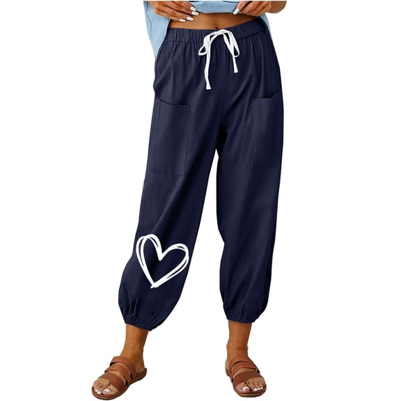 Aofany Womens Slacks Women's Relaxed Fit Straight Leg Pants Fashion Summer Loose Cotton And Linen Pocket Printed Trousers Pants