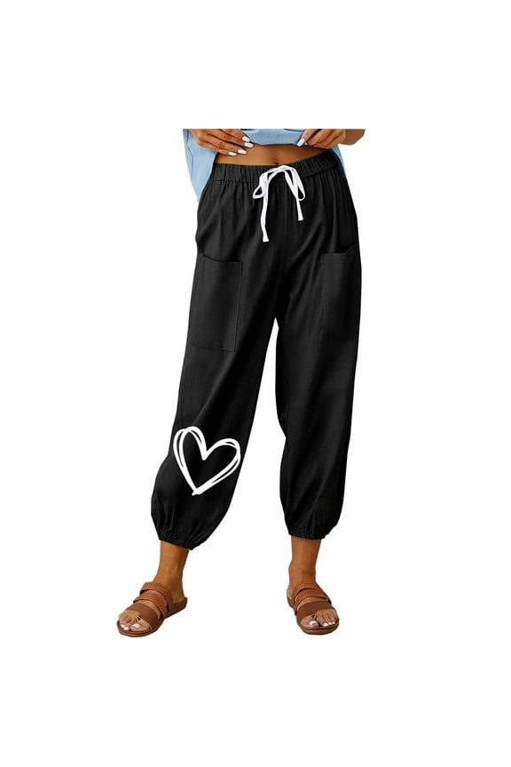 Womens Slacks Women's Relaxed Fit Straight Leg Pants Fashion Summer Loose Cotton And Linen Pocket Printed Trousers Pants