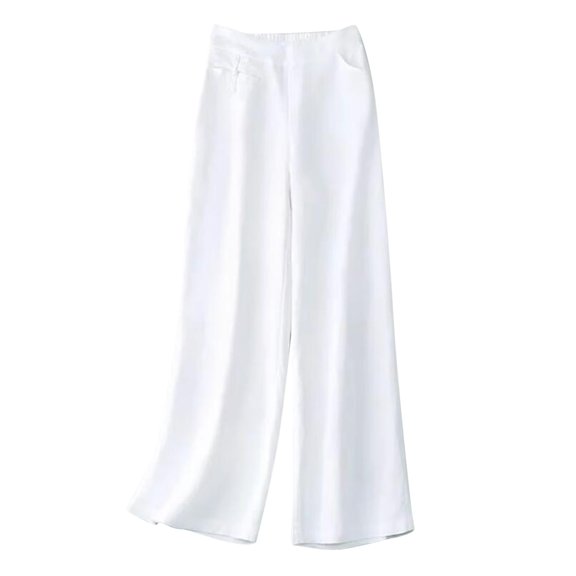 Aofany Womens Slacks Women's Relaxed Fit Straight Wide Leg Pants Fashion Full-Length Loose Cotton Linen Pants Solid High Waist Trousers