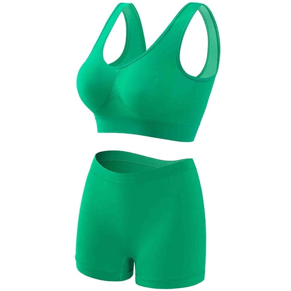 Aofany Womens Sports Bra And Boy Shorts Sets Bra Stretch Non Steel Ring Push Up Sports Bra with Seamless Boxer Briefs Plus Size Workout Yoga 2 Pieces Set
