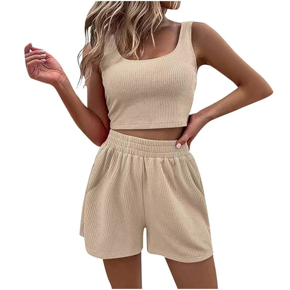 Aofany Womens Summer 2 Piece Outfits Short Sets Sleeveless Tank Tops Two Piece Lounge High Waisted Shorts Suits