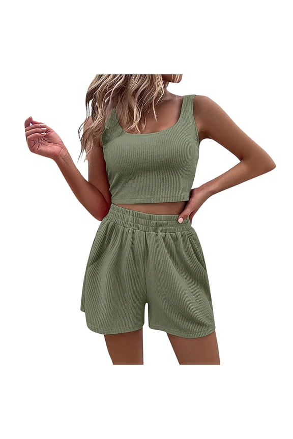 Womens Summer 2 Piece Outfits Short Sets Sleeveless Tank Tops Two Piece Lounge High Waisted Shorts Suits