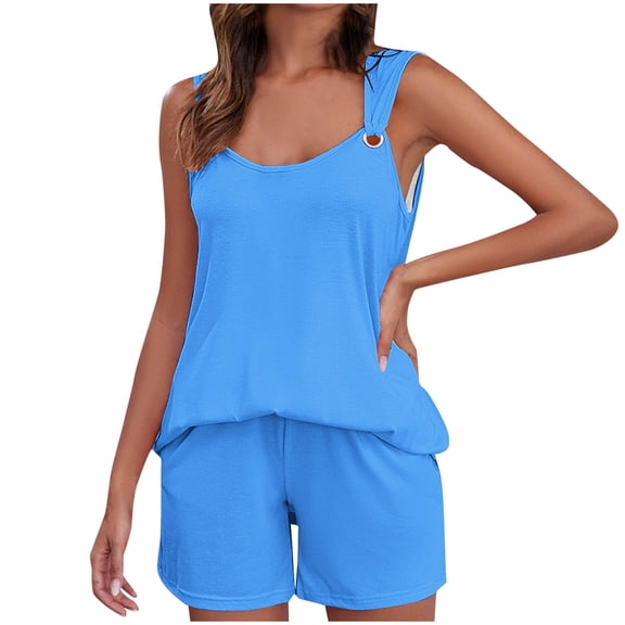 Aofany Womens Summer 2 Piece Outfits Vacation Casual Trendy Camisole Top Matching Shorts Sets Sleeveless Casual Outfits