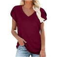 thumbnail image 1 of Aofany Womens Summer Tops Cute Petal Sleeve Loose T-Shirts for Women Trendy Solid Color Womens Dressy Blouses Short Sleeve V Neck Tunic Plus Size Shirts for Women, 1 of 5