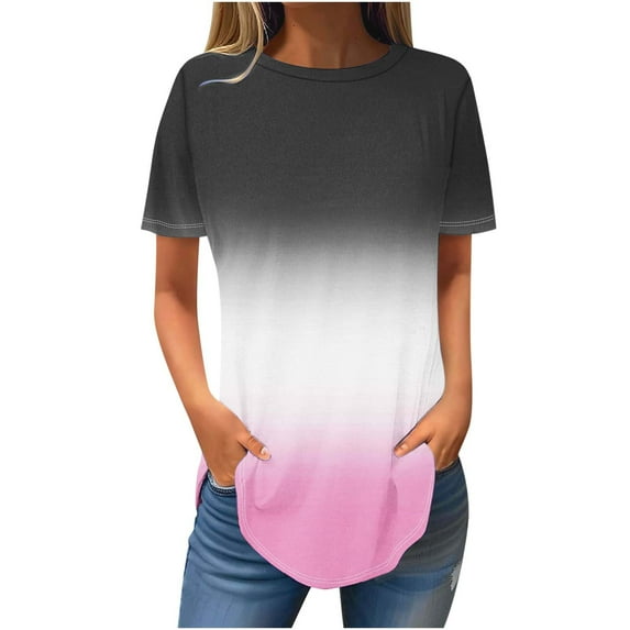 Aofany Womens Summer Tops Gradient Short Sleeve T Shirts Casual Tunic Top Basic T Shirts Tees