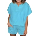 thumbnail image 1 of Aofany Womens Summer Two Pieces Set Savings Clearance Casual V Neck Short Sleeve Tops and Shorts, 1 of 5