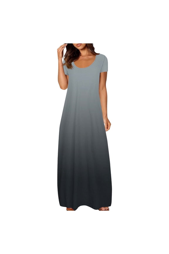 Womens T Shirt Dress Short Sleeve Crewneck Long Dresses Solid Plus Size Loose Fit Maxi Dresses for Women