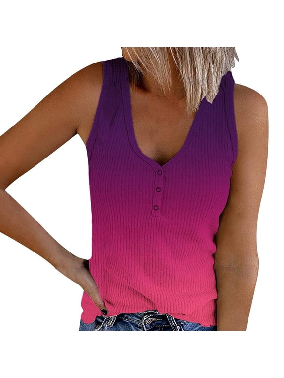 Womens Tank Top Womens Gradient Tank Tops Sleeveless U-Neck Base Shirt Summer Casual Tees