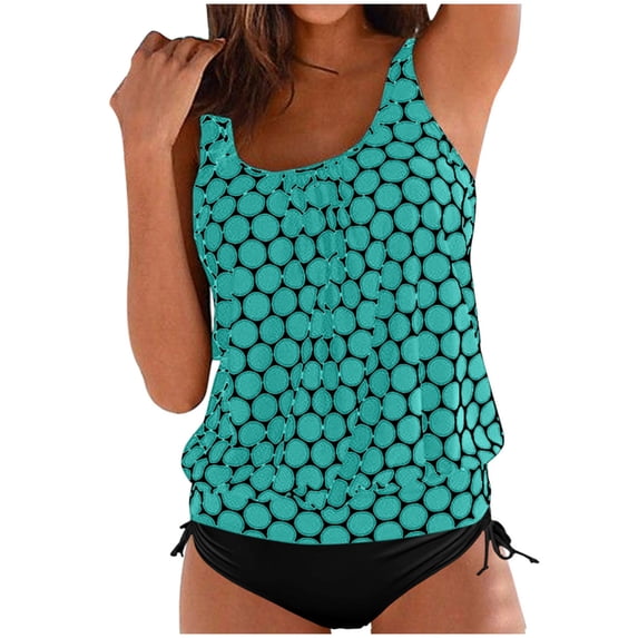Aofany Womens Tummy Control Swimsuits Plus Size Blouson Printed Tankini Swimsuits 2 Piece Bathing Suits Modest Loose Fit Swimwear