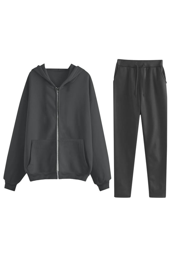 Womens Two Piece Matching Outfits Workout Sets Casual Long Sleeve Zip Up Hoodie Sweatshirt Jacket & Long Sweatpants Fall Winter Tracksuit Set