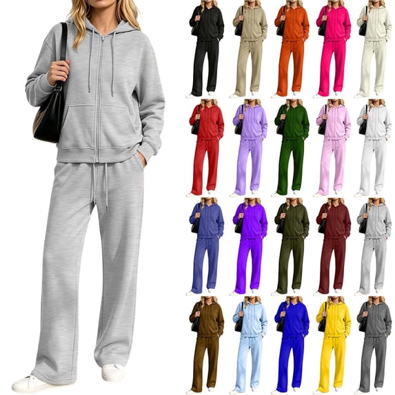 Aofany Womens Two Piece Matching Outfits Workout Sets Casual Long Sleeve Zip Up Hoodie Sweatshirt Jacket & Long Sweatpants Fall Winter Tracksuit Set