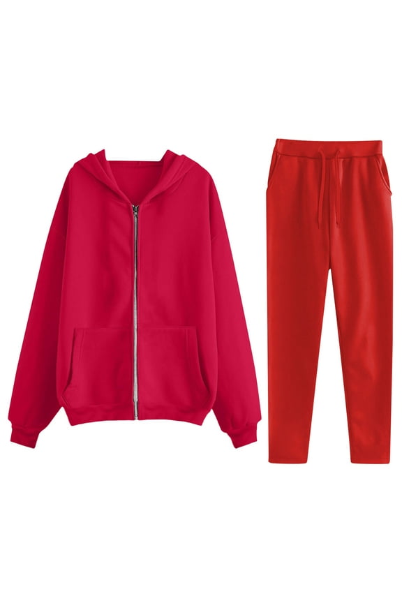 Womens Two Piece Matching Outfits Workout Sets Casual Long Sleeve Zip Up Hoodie Sweatshirt Jacket & Long Sweatpants Fall Winter Tracksuit Set