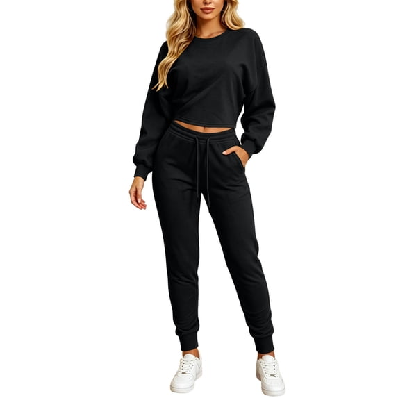 Aofany Womens Two Piece Outfits Long Sleeve Solid Color Tops Long Pants with Drawstring Tracksuit Jogger Sets