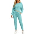thumbnail image 1 of Aofany Womens Two Piece Outfits Long Sleeve Solid Color Tops Long Pants with Drawstring Tracksuit Jogger Sets, 1 of 5