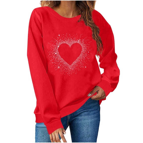 Aofany Womens Valentine's Day Sweatshirts Fashion Casual Long Sleeve Loose Pullover Soft Crewneck Tops