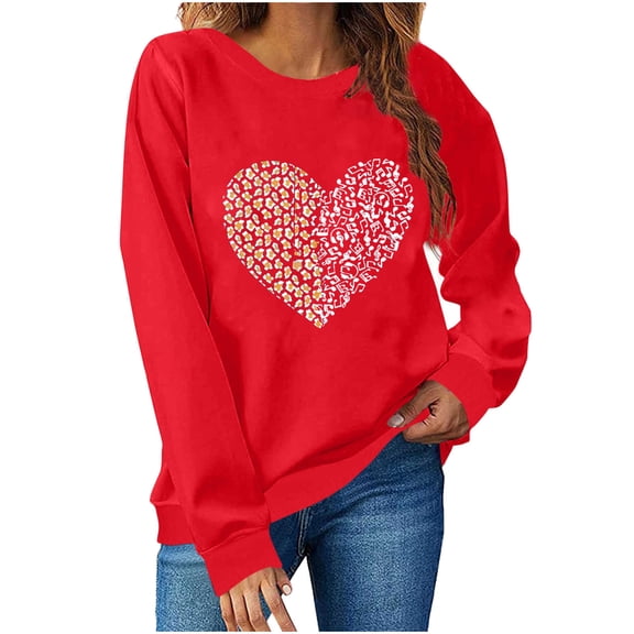 Aofany Womens Valentine's Day Sweatshirts Fashion Casual Long Sleeve Loose Pullover Soft Crewneck Tops