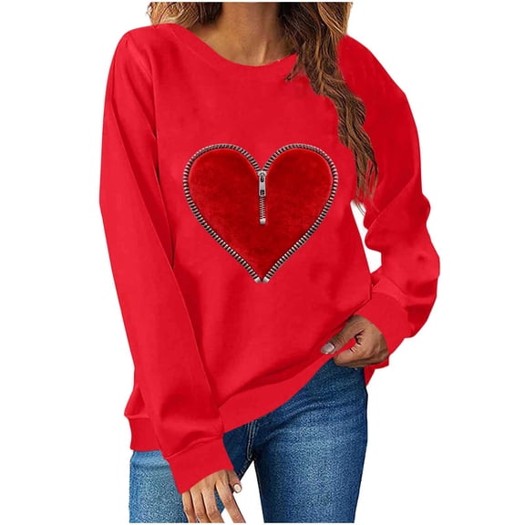 Aofany Womens Valentine's Day Sweatshirts Fashion Casual Long Sleeve Loose Pullover Soft Crewneck Tops