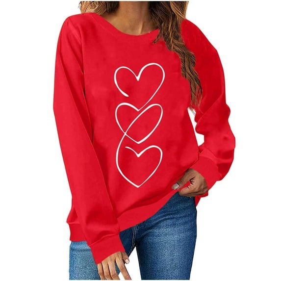 Aofany Womens Valentine's Day Sweatshirts Fashion Casual Long Sleeve Loose Pullover Soft Crewneck Tops