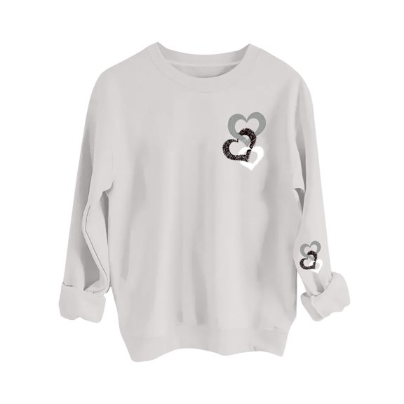 Aofany Womens Valentines Day Sweatshirt Love Heart Pattern Crewneck Long Sleeve Pullover Tops