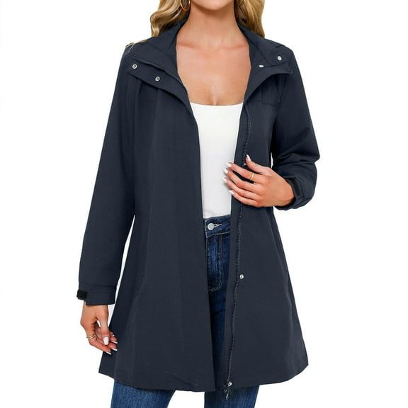 Aofany Womens Waterproof Rain Jacket with Hood Lightweight Long Sleeve Windbreaker Long Sleeve Zip Up Raincoat with Pockets