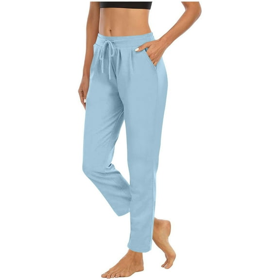 Aofany Womens Yoga Sports Pants Loose Casual Athletic Trousers Drawstring Straight With Pockets Elastic Waist Pants