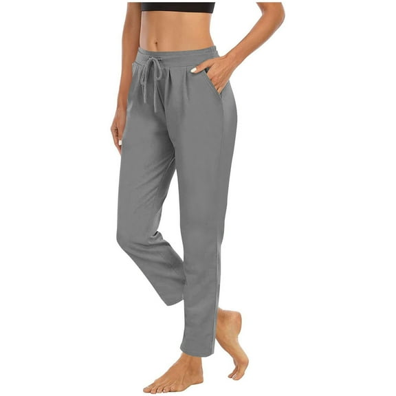 Aofany Womens Yoga Sports Pants Loose Casual Athletic Trousers Drawstring Straight With Pockets Elastic Waist Pants