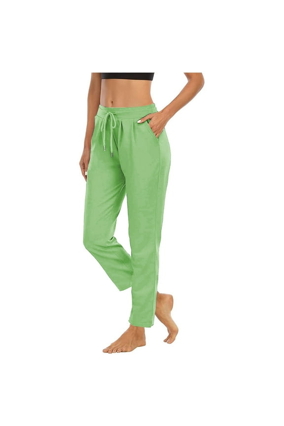 Womens Yoga Sports Pants Loose Casual Athletic Trousers Drawstring Straight With Pockets Elastic Waist Pants