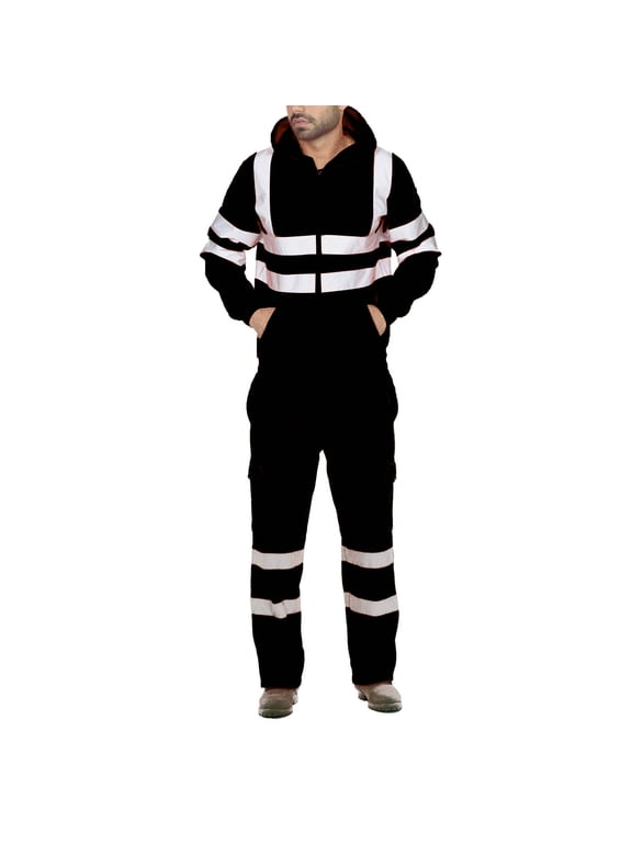 Work Overalls Hooded Drawstring Wear-resistant Reflective Zipper Pockets Loose Safety Worker Coveralls Mechcanic Jumpsuit Auto Repairmen Dust-proof Working Uniform