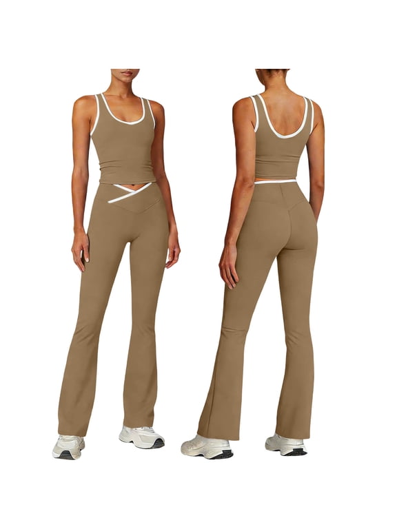 Workout Sets for Women 2 Piece Tracksuit Set Athletic Yoga Outfits Stretchy Yoga Workout Set Comfortable Gym Leggings And Short Sleeve Top Set