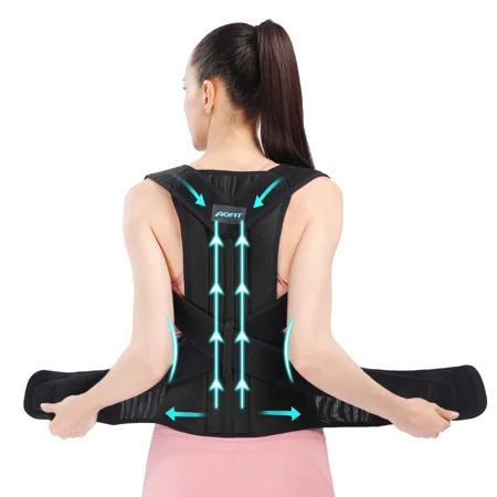 Aofit Posture Corrector Upper and Lower Back Support Belt Unisex Breathable, Black