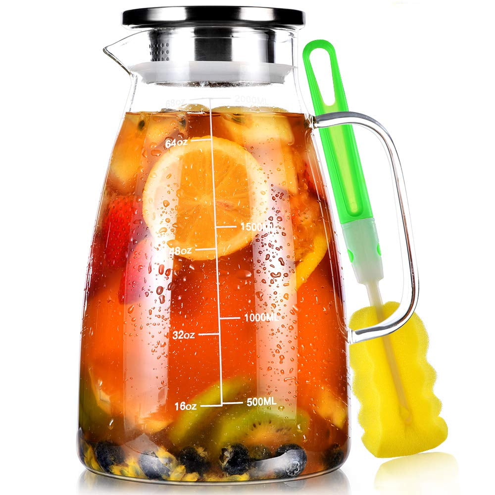68oz Clear Borosilicate Glass Pitcher with Stainless Steel Lid