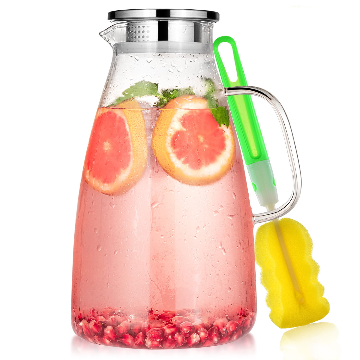Aofmee 3L Glass Pitcher, 100oz Tea Pitcher with Lid and Brush , for Juice and Hot & Cold Beverage,  Elegant White