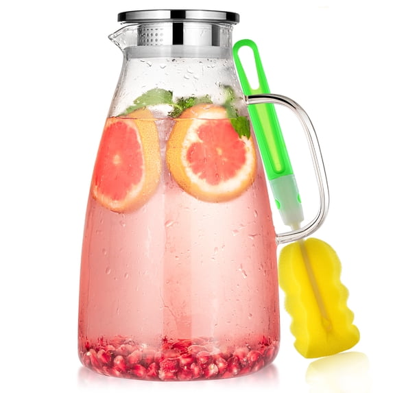 Aofmee 3L Glass Pitcher, 100oz Tea Pitcher with Lid and Brush , for Juice and Hot & Cold Beverage, Elegant White